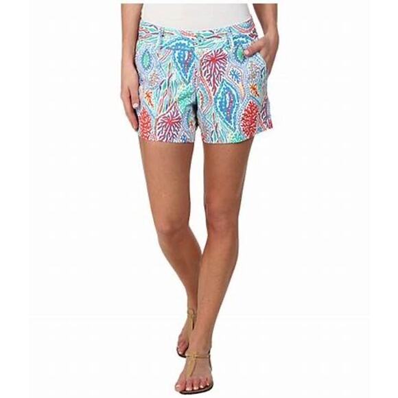 Lilly Pulitzer Let Minnow Print Callahan Cotton Mid Rise Tropical Shorts Size 2 - Picture 2 of 7